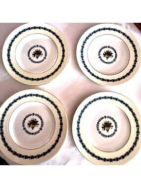 Set 4 Wedgwood Bone China "Appledore" Salad Plates Green Stamp Brown Urn Vintage